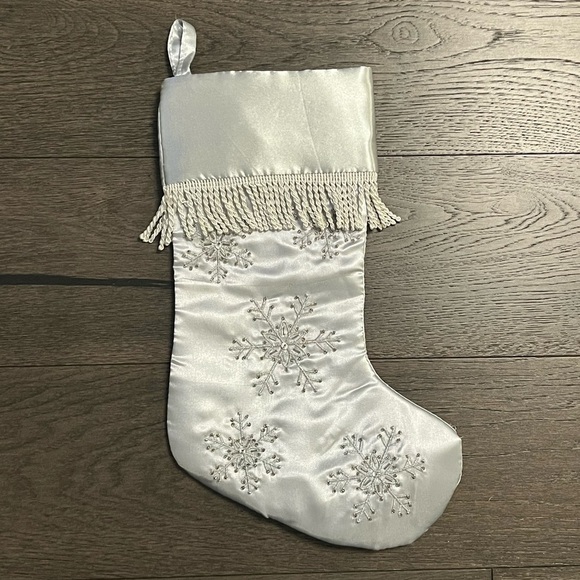 SILVER Satin Fringe Christmas Stocking Decor - Picture 2 of 5